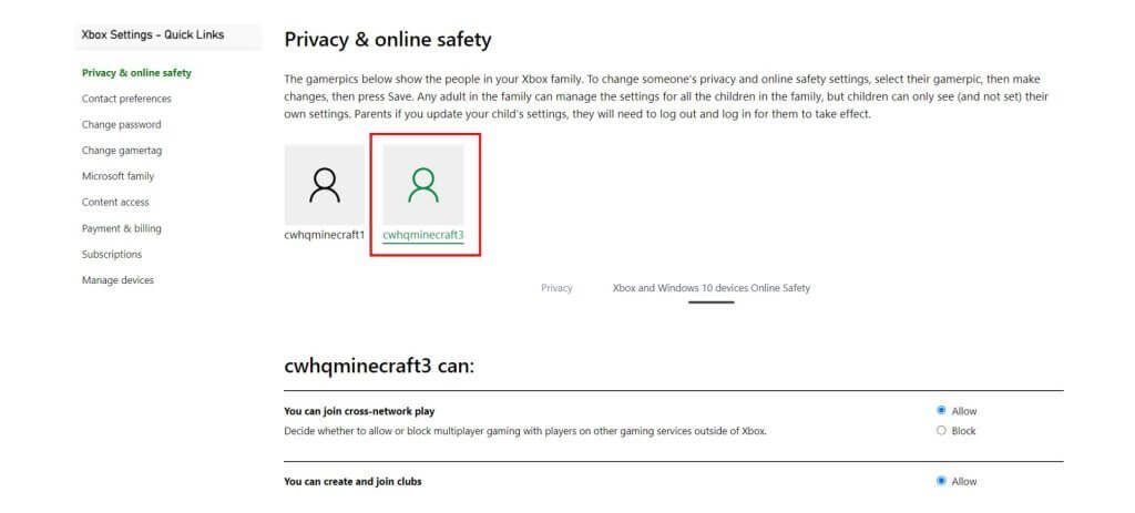 Block Multiplayer Access select child account