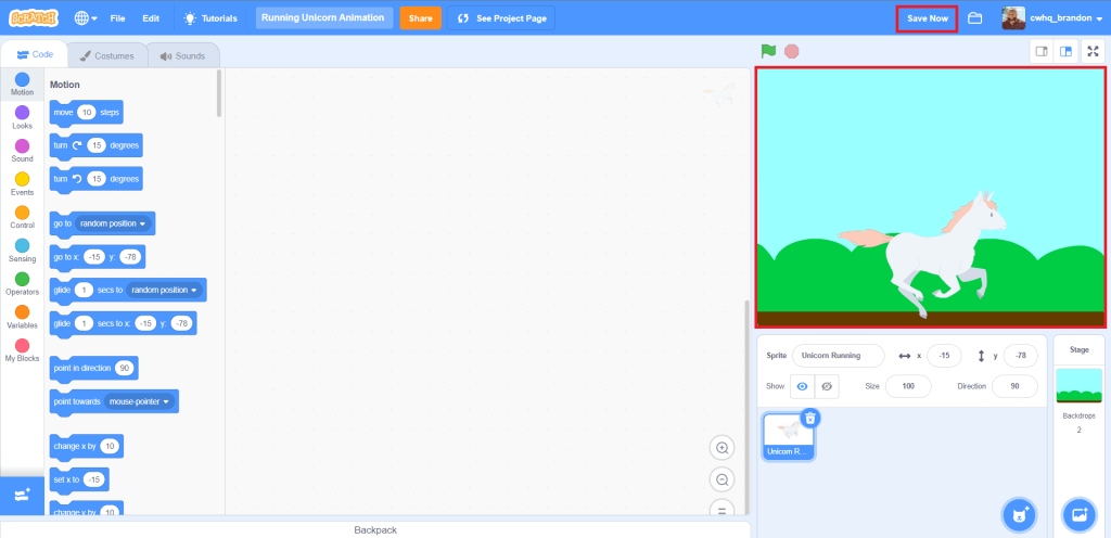 scratch animation step 9 position block