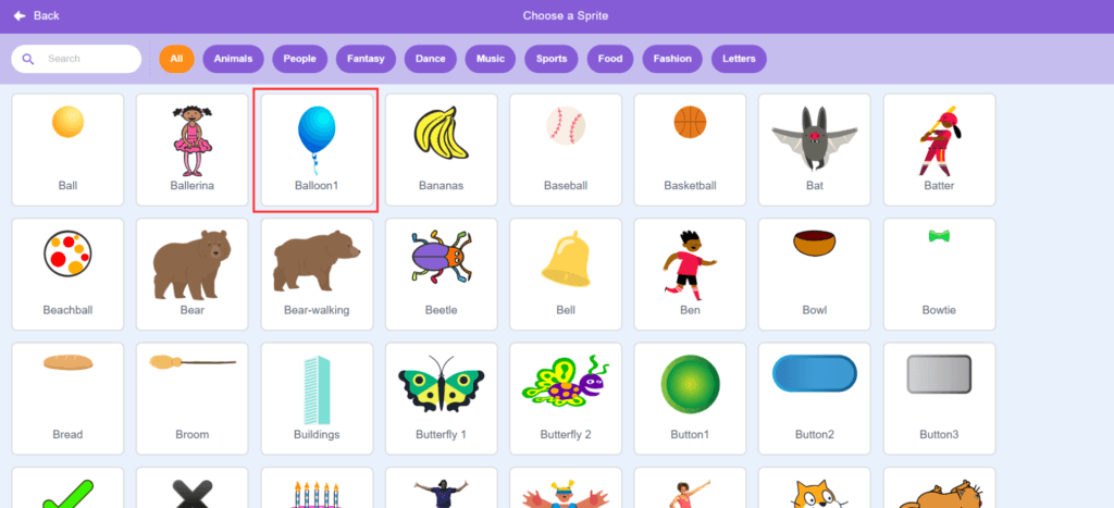 choose balloon 1 sprite