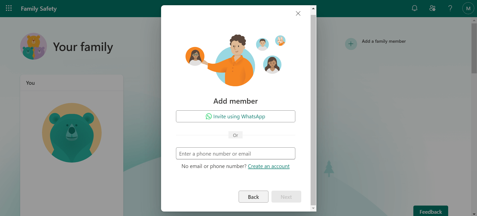 Set up your family account create new profile